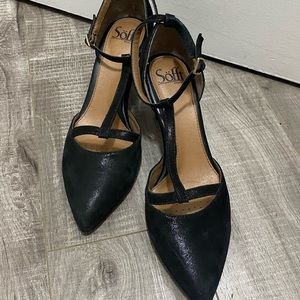 Shimmer Black Sofft T-Strap Pumps